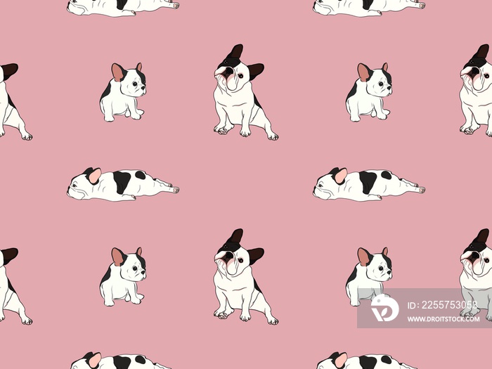 Hand drawn illustrations cartoon style of French Bulldog breed on pink background design for seamles