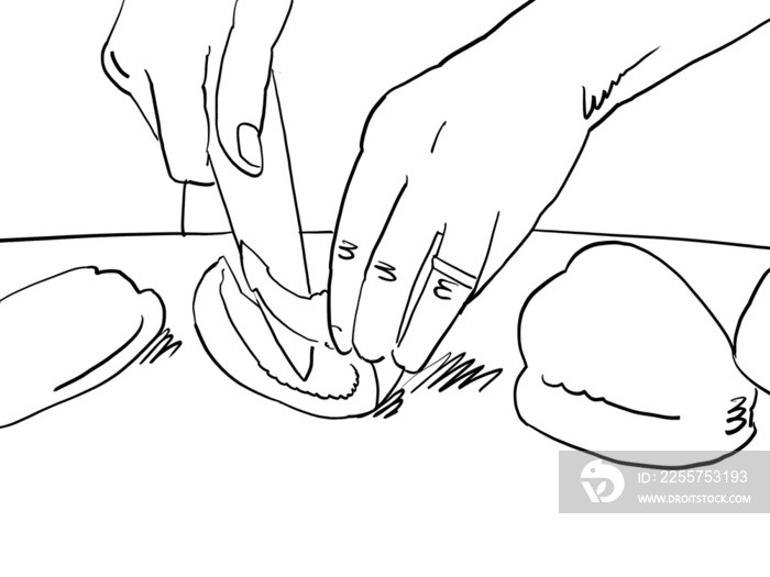 An Illustration of hands chopping a bell pepper