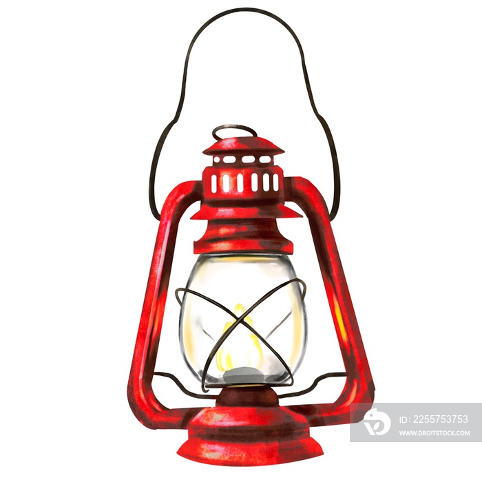 Watercolor gas lamp. Red lamp on a white background