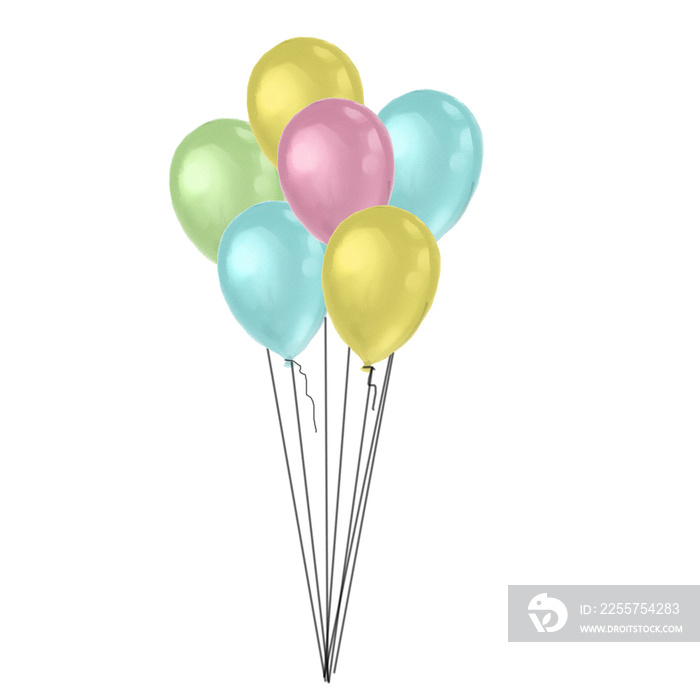 colorful balloons tied together:isolated on white