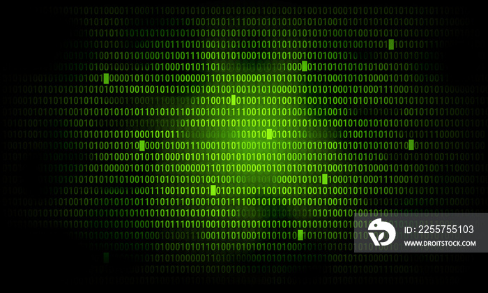 Digital Binary Code on Dark Green Background. Data Breach