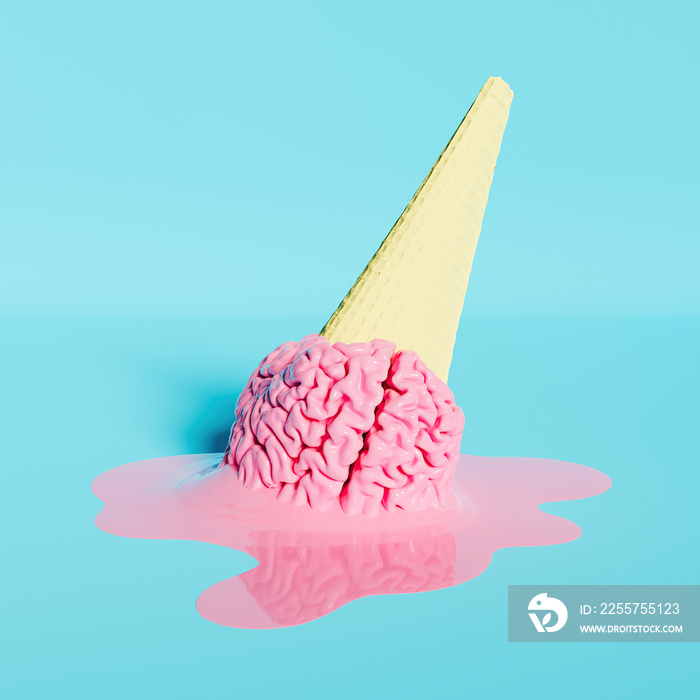 ice cream cone with melted pink brain