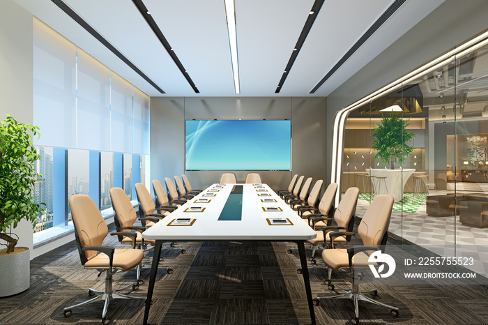 3d渲染现代工作空间和会议室