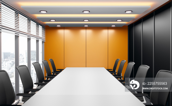 Meeting room for business, empty wall for company name, 3d rendering.