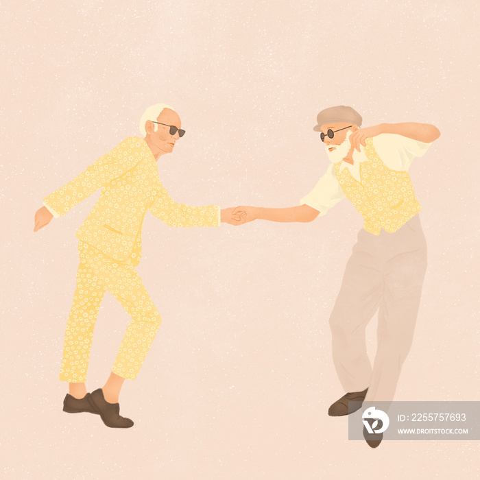 fun playful gay elderly couple dancing away having fun and enjoying activity together