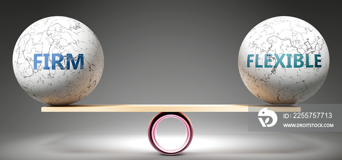 平衡中的坚定和灵活——图为天平上的平衡球，象征着和谐和公平