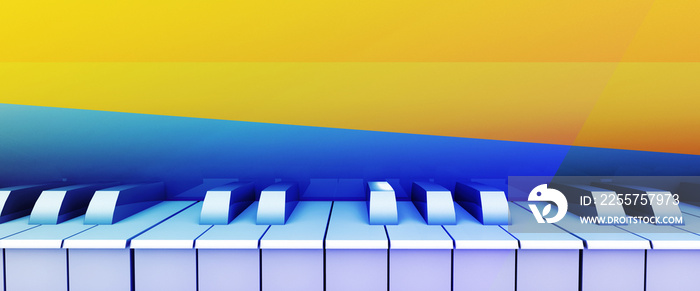 Music, colorful background. Close up, piano clavier music template. An artistic 3D rendering with co