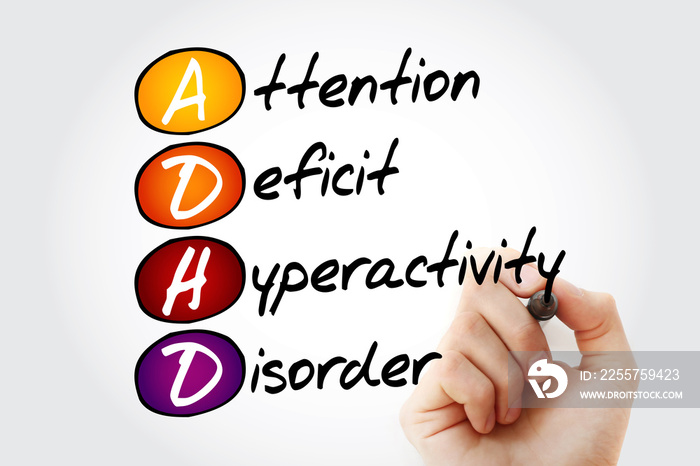 ADHD - Attention Deficit Hyperactivity Disorder, acronym with marker, concept background