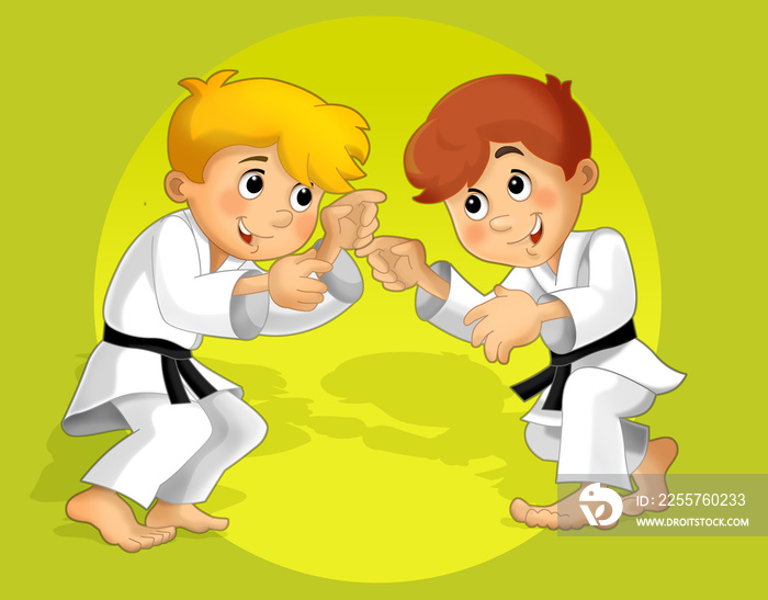 cartoon scene with kid training sport - illustration