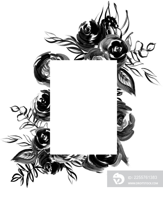 Elegant Black Floral frame.  Abstract art logo, banners, labels, badges, prints, posters, web. Moder