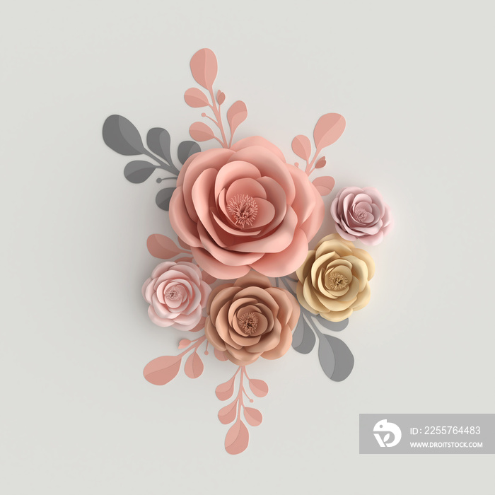 paper art pastel color flower abstract background, 3d rendering.