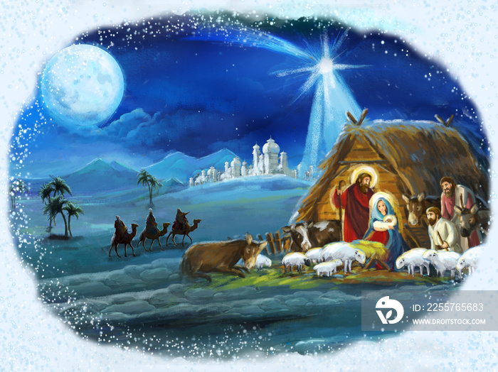 不同用途的带有圣家的传统圣诞相框场景