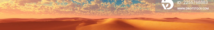 Panorama of desert sand at sunset, 3D rendering