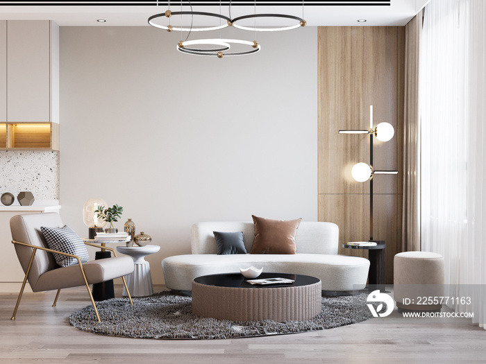 Interior Living Room Wall Mockup - 3d Rendering, 3d Illustration