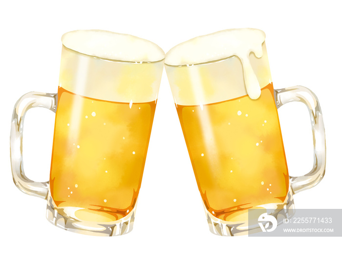 美味しそうな水彩タッチの生ビールのジョッキのイラスト