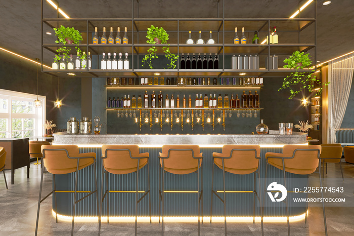 3D RENDER OF CAFE RESTAURANT BAR INTERIOR