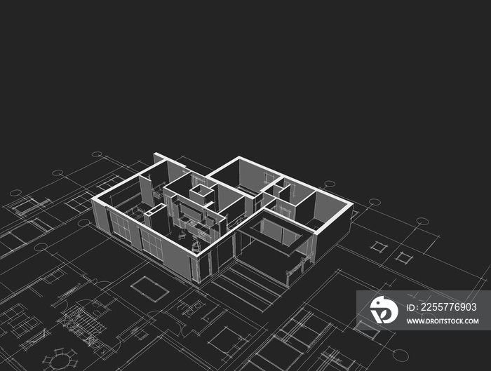 房屋建筑项目草图三维插图