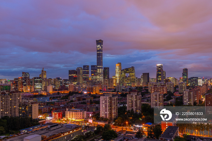 北京国贸CBD中央商务区夜景风光