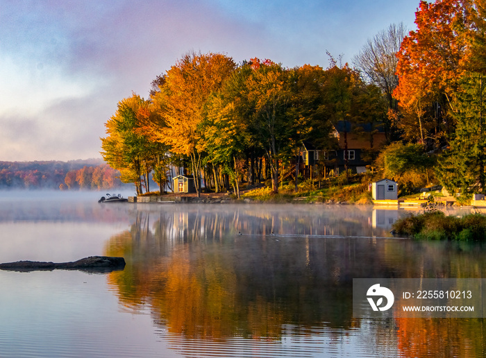 Autumn Sunrise Reflection over lake in Pennsylvania