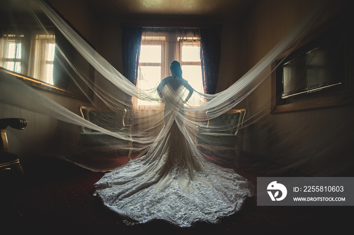 Bride and her beautiful wedding dress