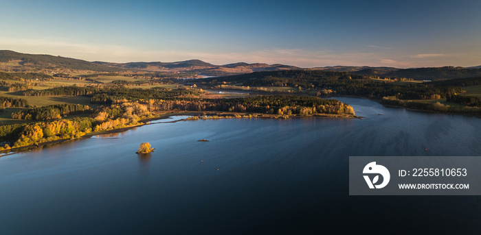 The Lipno Reservoir is a dam and hydroelectric plant constructed along the Vltava River in the Czech Republic. This area is mountainous, and borders the Sumava National Park and Nature Reserve