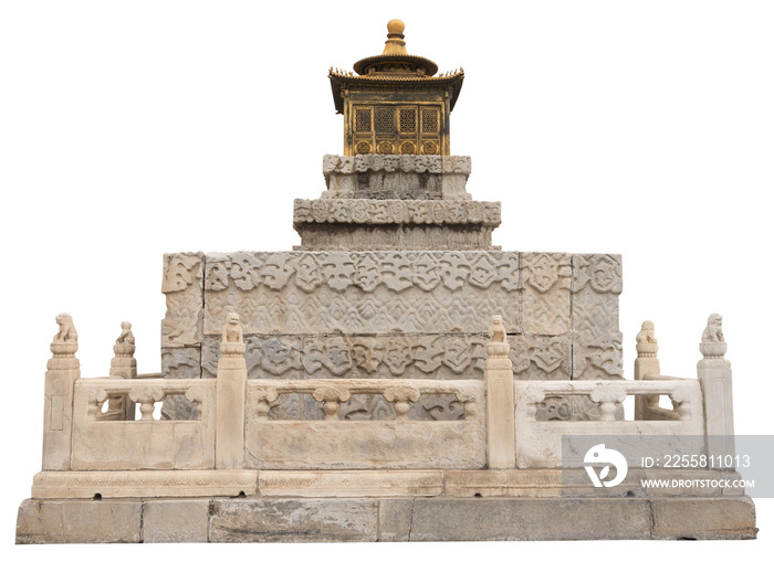 Isolated PNG cutout of a beautiful Chinese altar made of stones and gold on a transparent background, ideal for photobashing, matte-painting, concept art