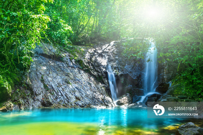 Tropical waterfall in the forest,Ton Chong Fa  in khao lak Phang