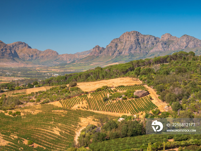 South Africa Paarl wine country from top with surrounding mountain scenery