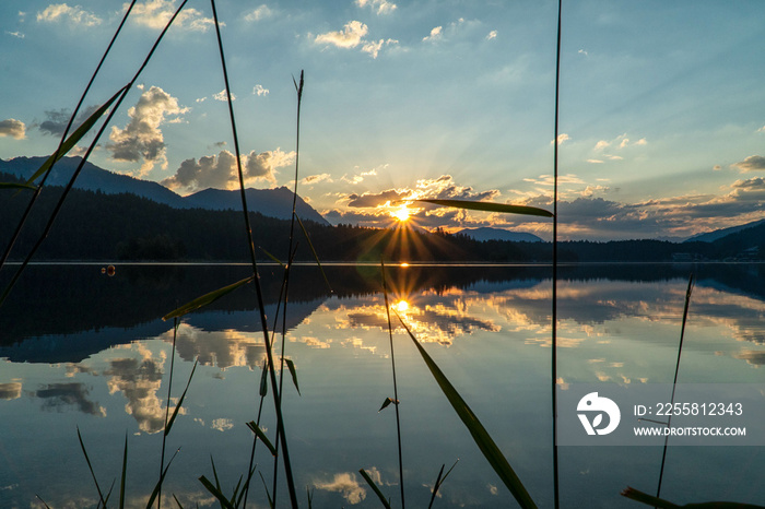 a people empty eibsee in the morning