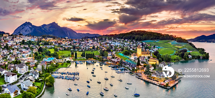 Spiez Castle on lake Thun in the canton of Bern, Switzerland