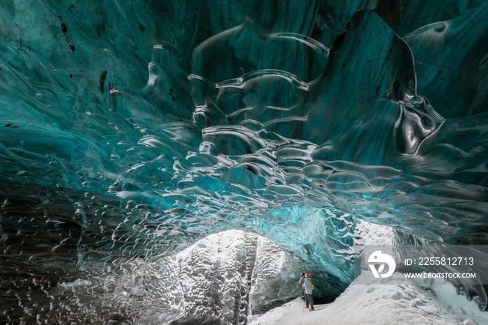 Entrance of an ice cave inside Vatnajokull glacier in southern Iceland.