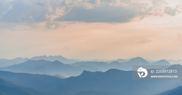 Panorama of the mountains at sunset time