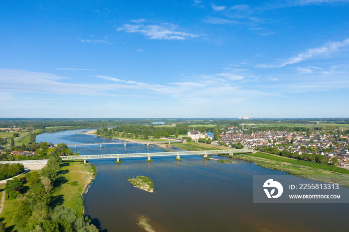 The city of Sully sur Loire in Europe, in France, in the Center region, in the Loiret, in summer, on a sunny day.