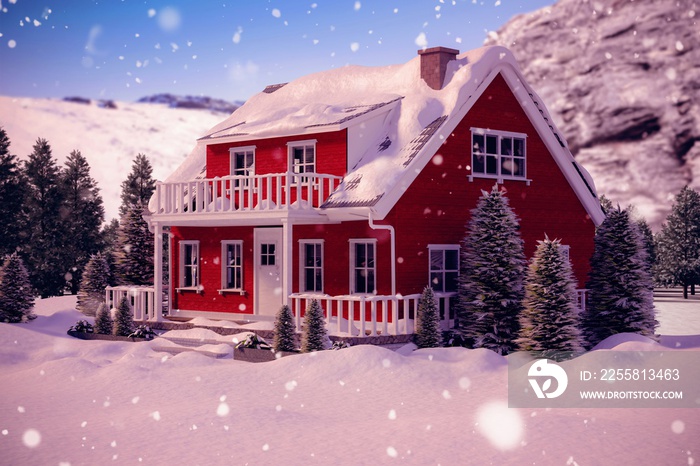 Composite image of snow covered house