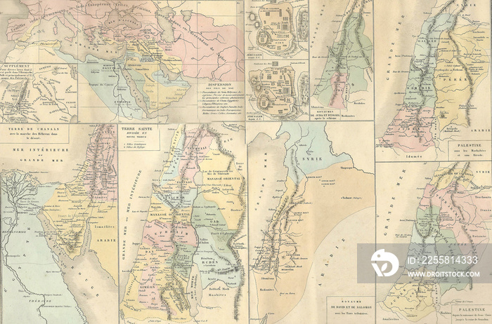 Antique map of Bible and Holy Land,