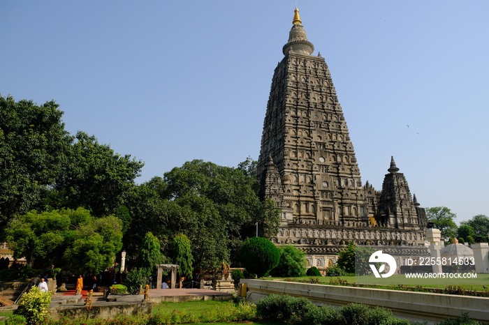 India Bodh Gaya - Buddhist Mahabodhi Temple Complex landscape view