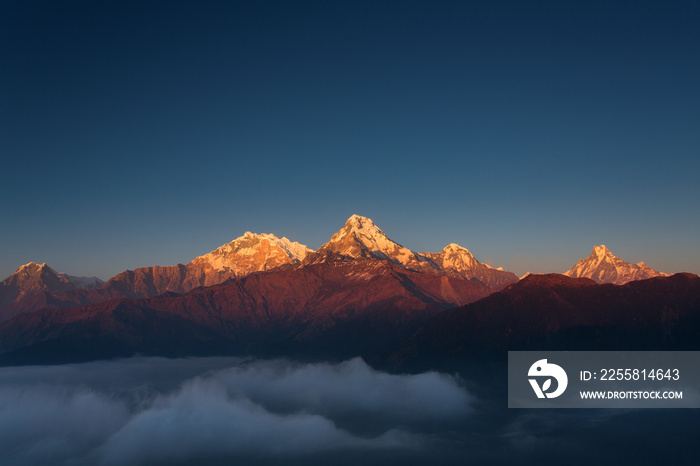 Himalaya Mountains View from Poon Hill 3210m at sunset