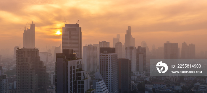 sunrise sky with cityscape morning and foggy