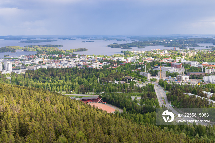 View from Kuopio tower on the city of Kuopio and surroudings in Finland