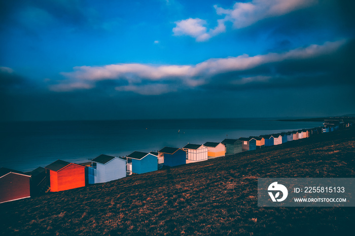 Row of beach huts, Whitstable, Kent, UK