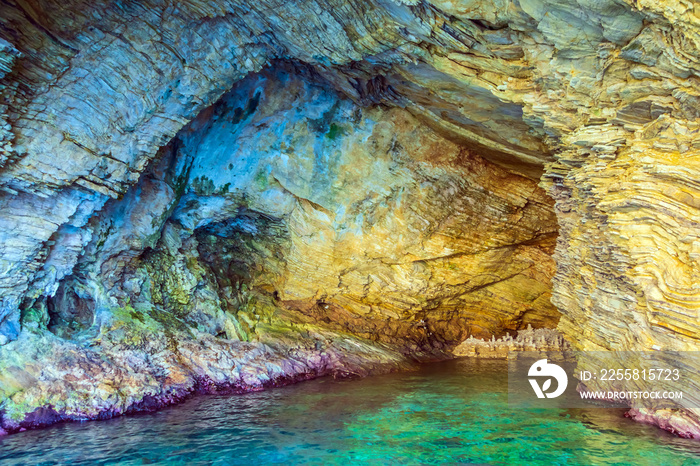 Nature scene of Blue caves Greece island of Zakynthos.