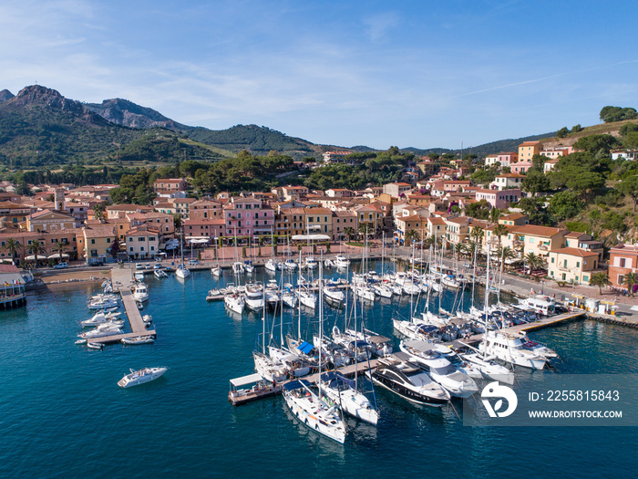 Holidays in Italy, Isle of Elba. Village and little port of Porto Azzurro.