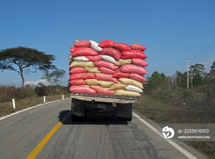 A heavy overloaded truck in Chiapas, Mexico