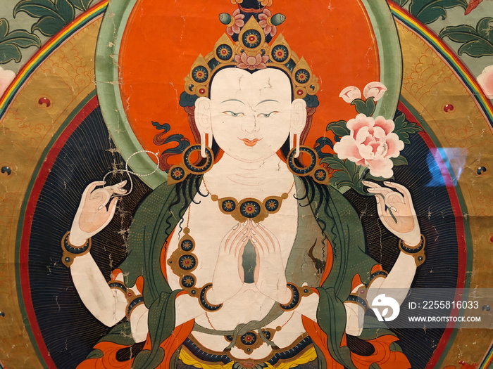 Mural paintings in the Buddhist monastery in Garze Tibetan Prefecture. Buddhist paintings (thangka) are visually captivating and impressive.