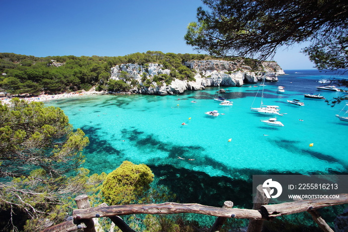 Main view of  Macarelleta  beach, one of the most beautiful spots in Menorca, Balearic Islands, Spain.