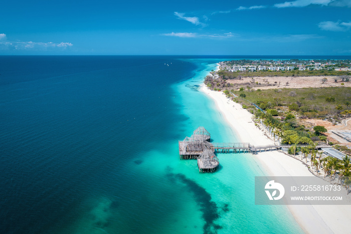 Aerial view of Kendwa Beach in Zanzibar, Tanzania