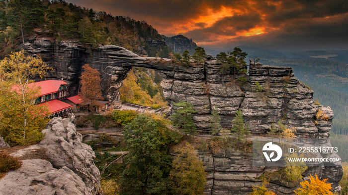 Pravcicka brana the largest natural sandstone arch in Europe in Czech Switzerland National Park