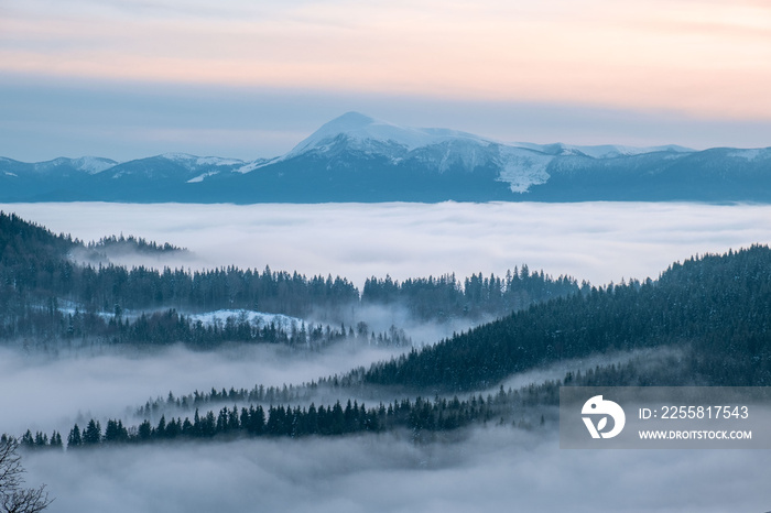 landscape view of winter carpathian mountains