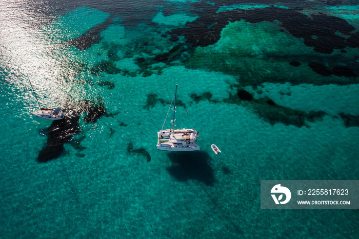 Amazing view to Yacht sailing in open sea at windy day.