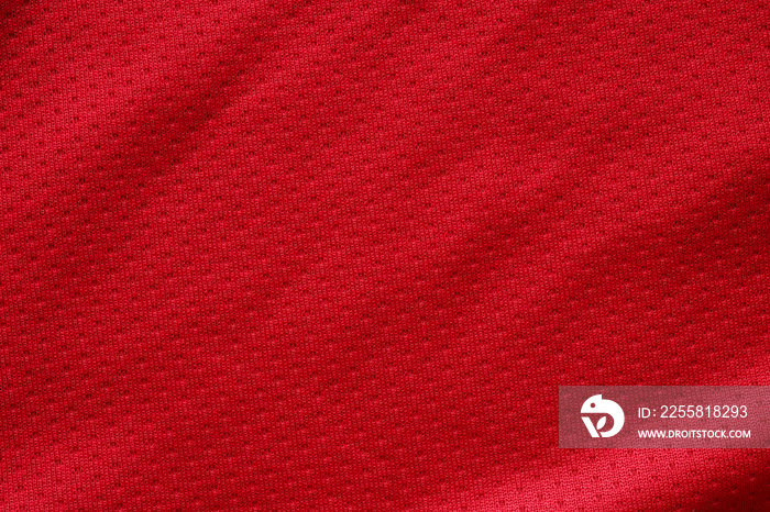 Red sports clothing fabric football shirt jersey texture close up